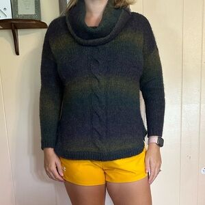 Wool blend Medium Shawl Collar Cable Knit Pullover Sweater Multicolor Ombre Cozy